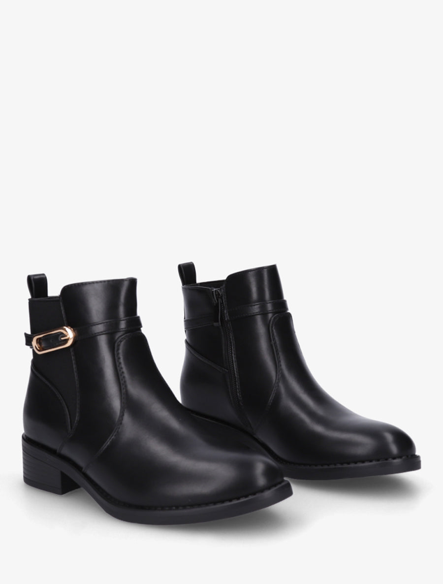 Bottines élastiquées en simili à boucle - Noir - 4
