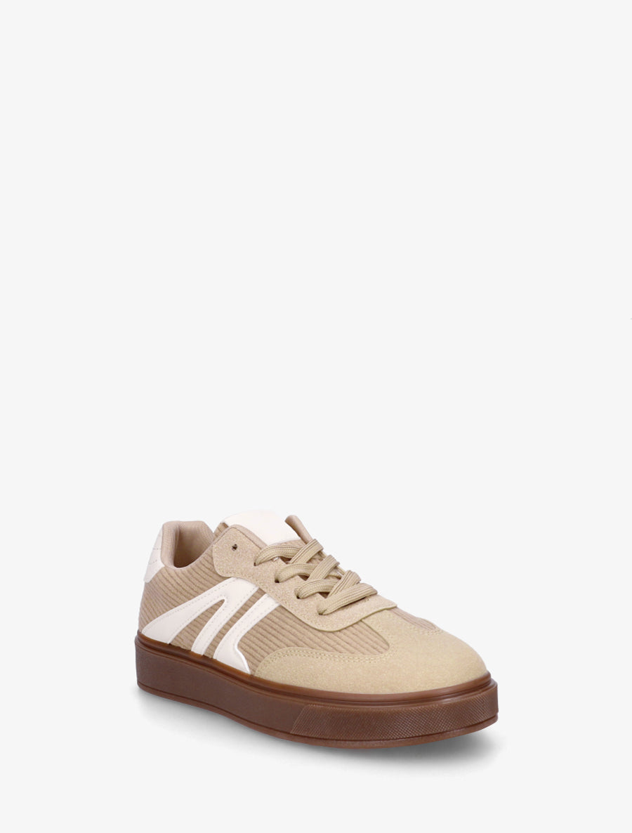 Sneakers à empiècement tissu et bandes contrastantes - Taupe - 2
