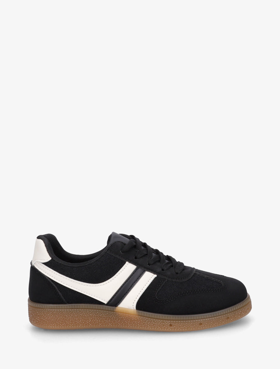 Sneakers à empiècement tissu effet tweed - Noir - 1