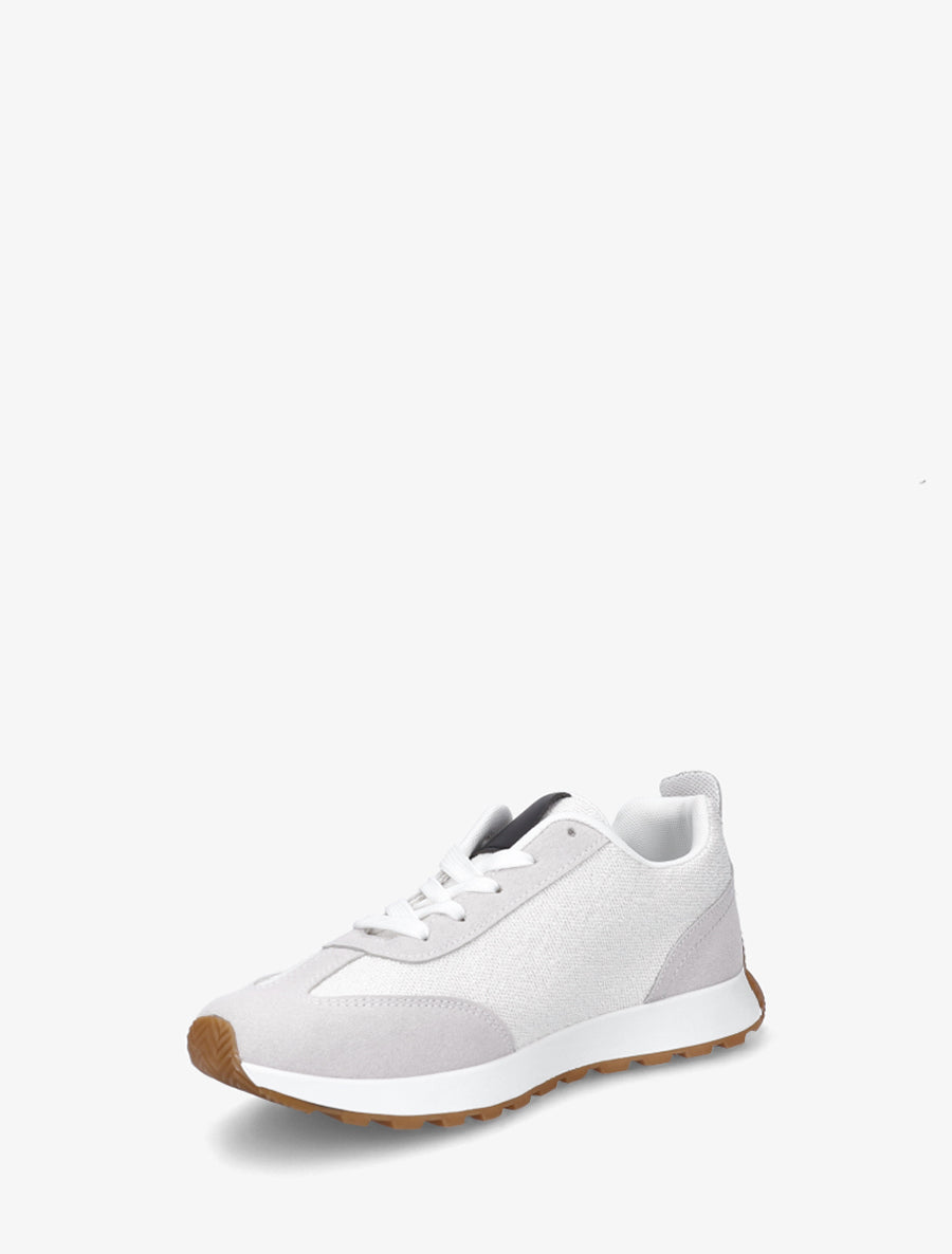 Sneakers à empiècement tissu et effet nubuck - Blanc - 3