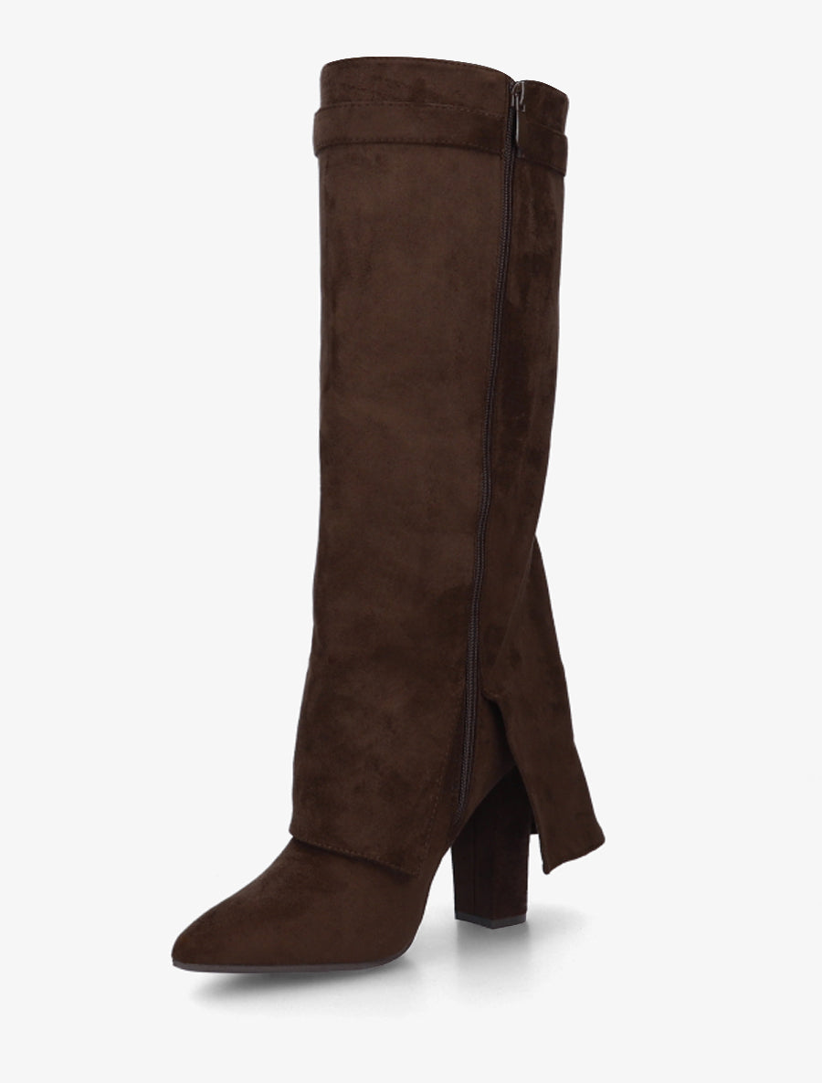 Bottes en suédine à revers - Marron - 3