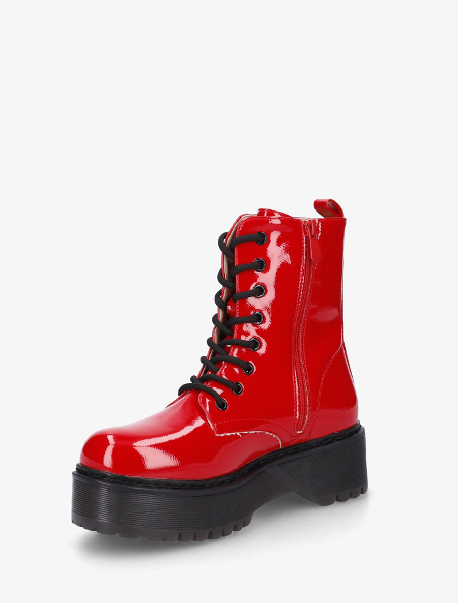 Bottines montantes vernies à lacets - Rouge - 3