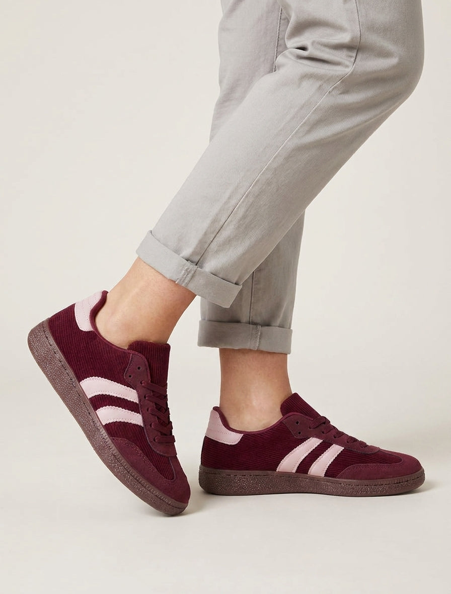 Geribbelde stoffen sneakers - Wijnrood