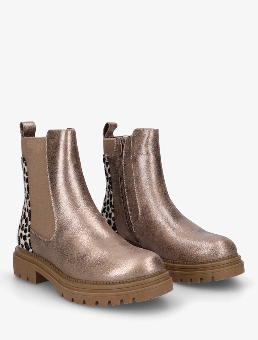 Bottines irisées à contrefort imprimé léopard - Taupe - 4