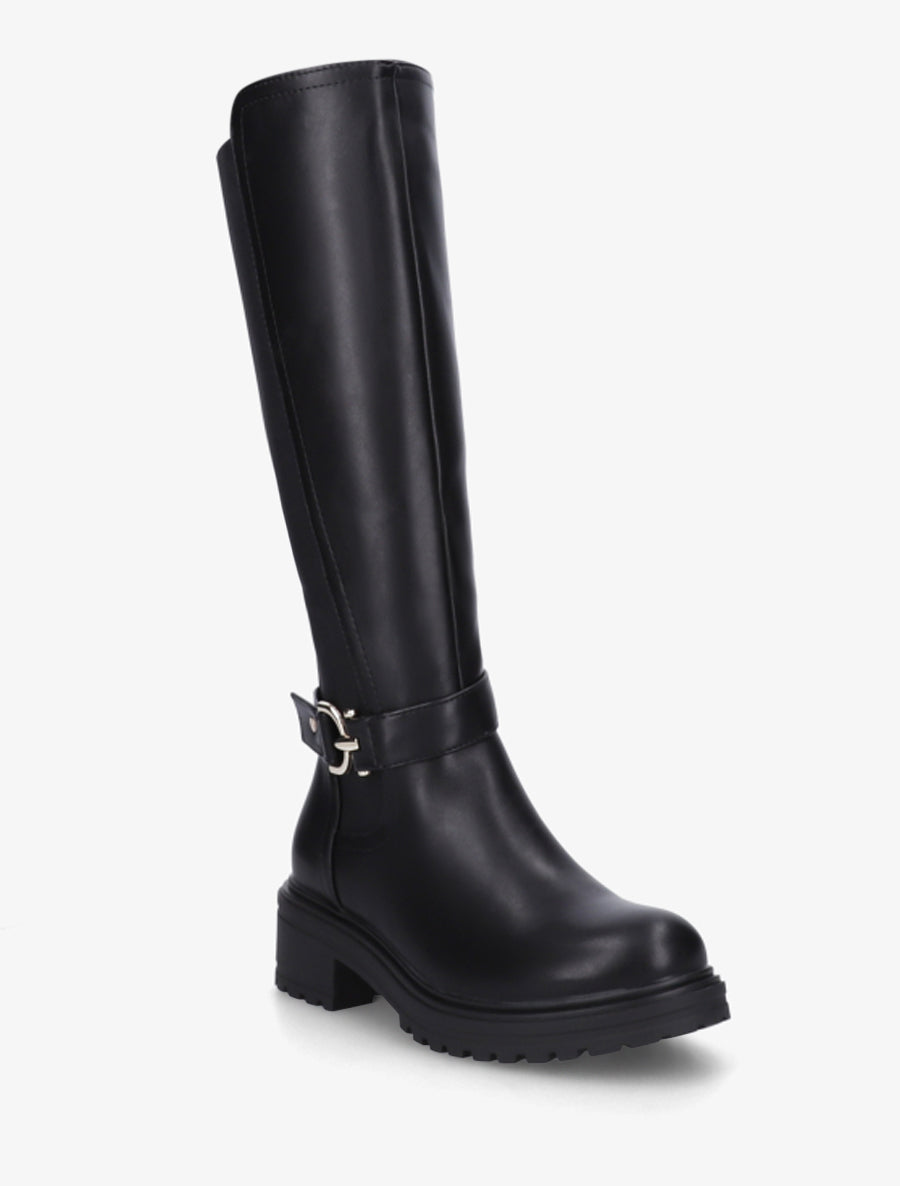 Bottes classiques élastiquées en simili - Noir - 2
