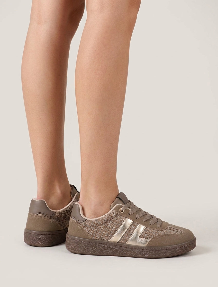 Baskets en tweed et suédine - Taupe