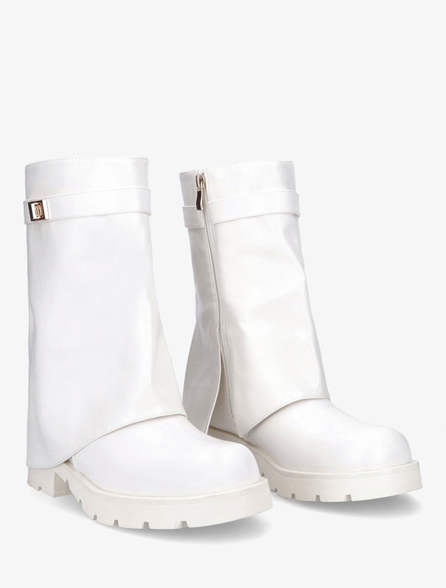 Bottines renversées à sangle et bijou - Blanc - 4