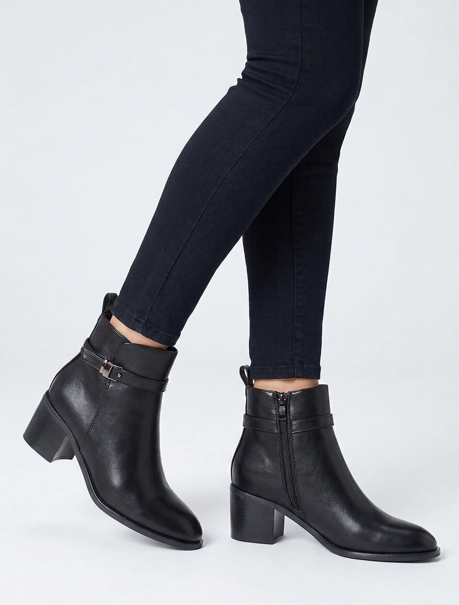 Bottines en simili à talon - Noir