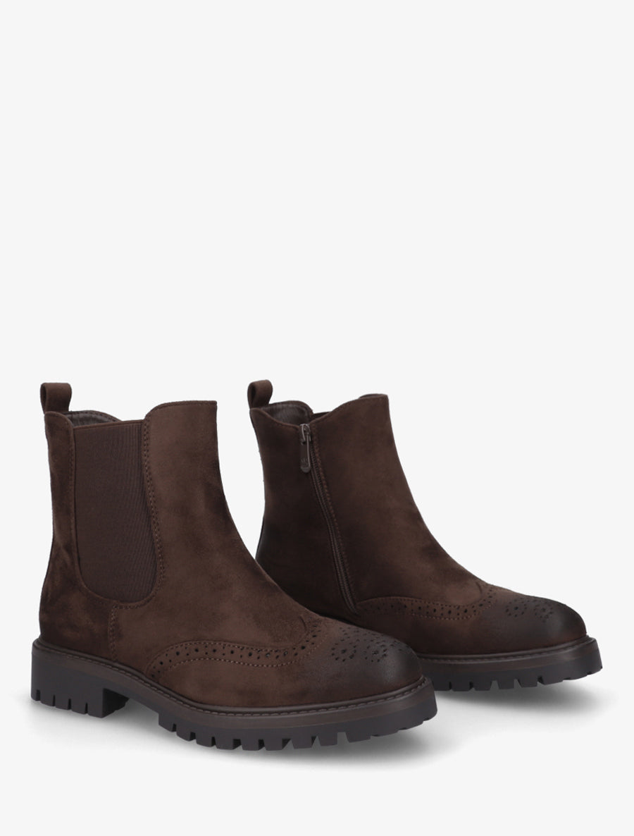 Bottines élastiquées en suédine - Marron - 4