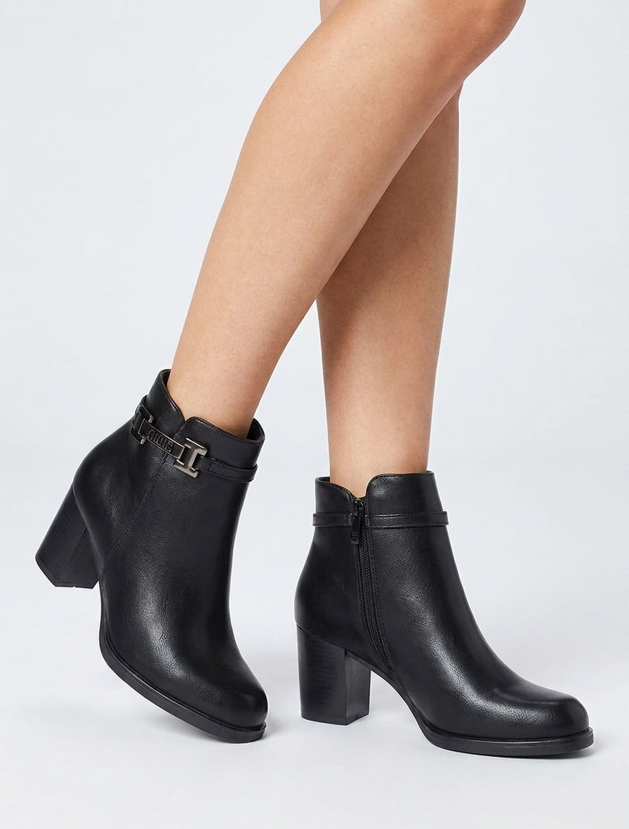 Bottines en simili à sangle décorative - Noir