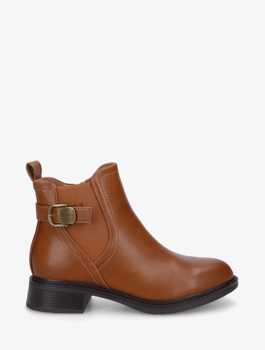 Bottines en simili à cheville élastiquée - Camel - 1