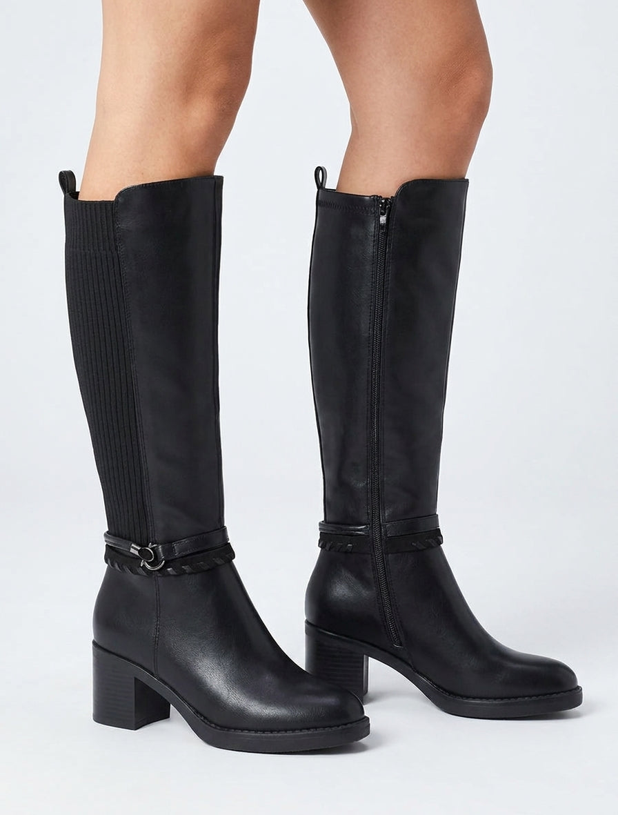 Bottes en simili à sangles fantaisies - Noir