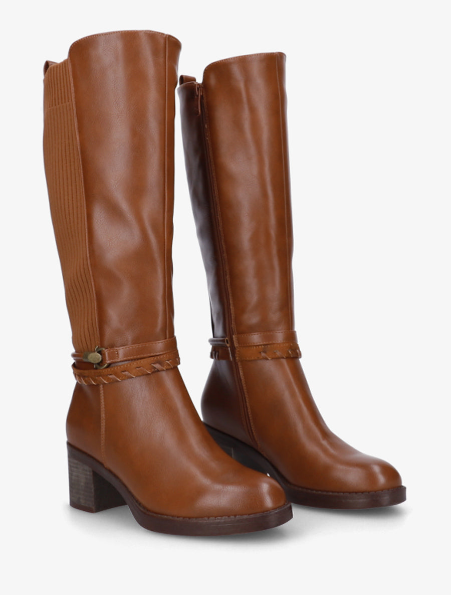 Bottes en simili à sangles fantaisies - Camel - 4