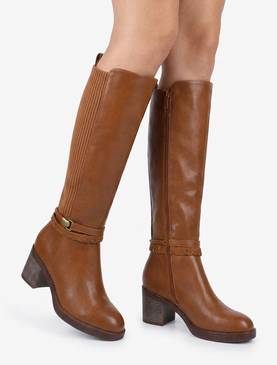 Bottes en simili à sangles fantaisies - Camel