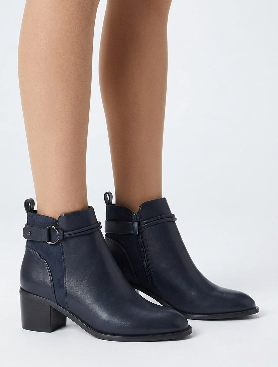 Bottines en simili et suédine - Marine
