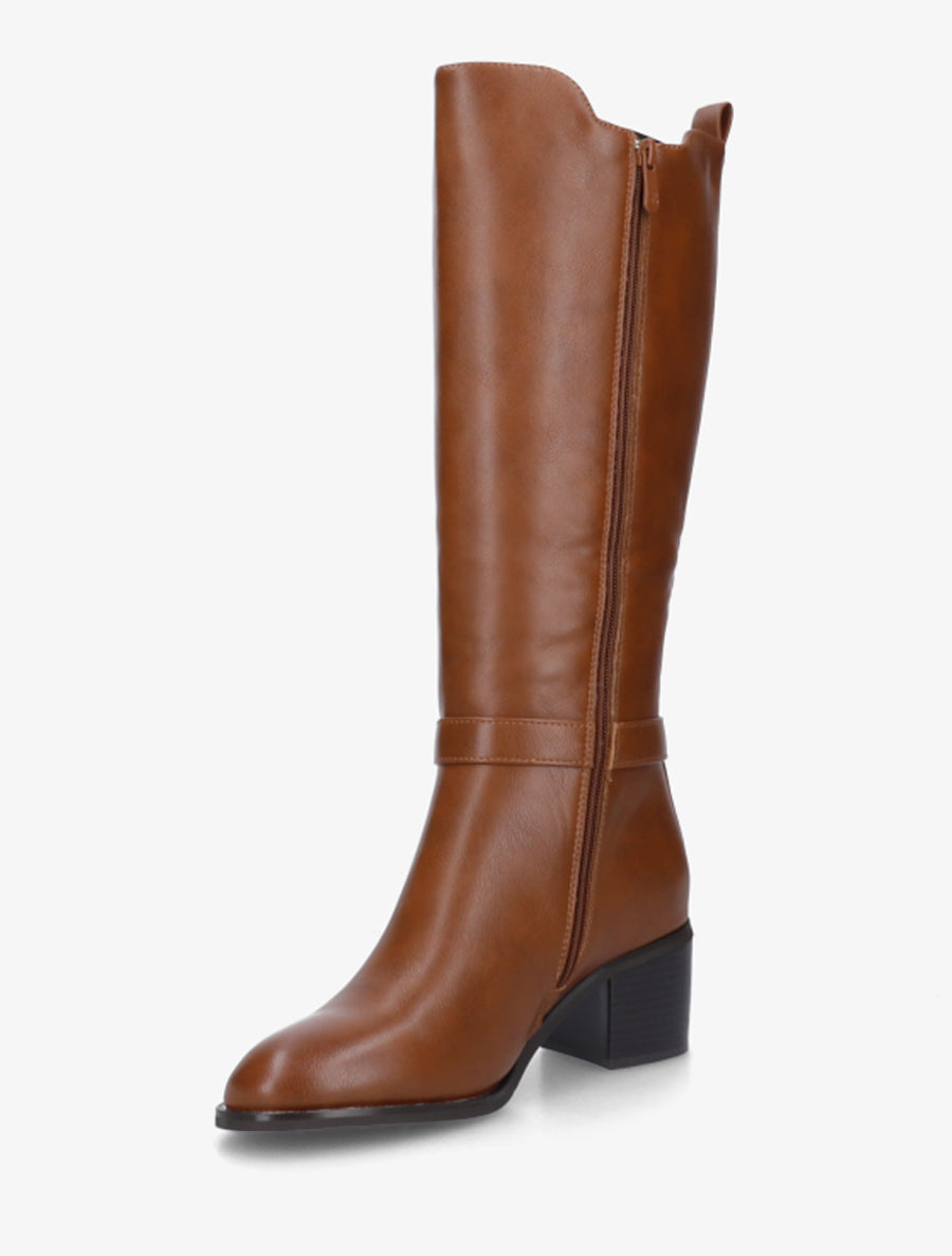 Bottes élastiquées en simili à boucle fantaisie - Camel - 3