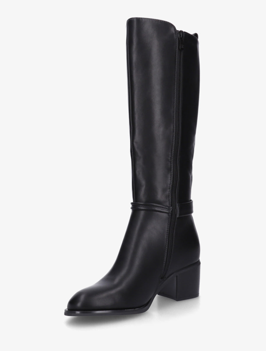 Bottes en simili et tissu à boucle ronde - Noir - 3