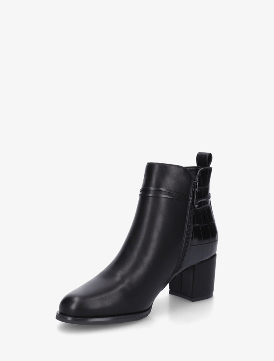 Bottines empiècement croco et bijoux métalliques - Noir - 3
