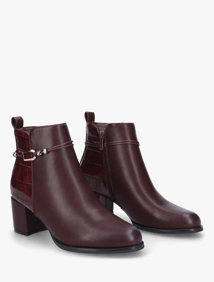Bottines empiècement croco et bijoux métalliques - Bordeaux - 4