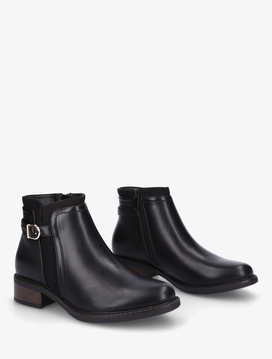 Bottines en simili à boucle et empiècement suédine - Noir - 4