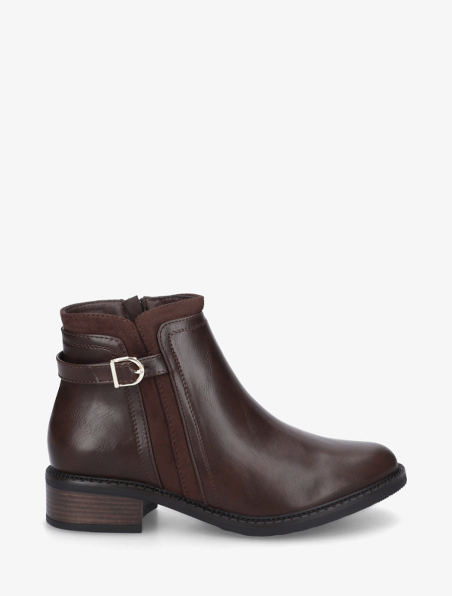 Bottines en simili à boucle et empiècement suédine - Marron - 1