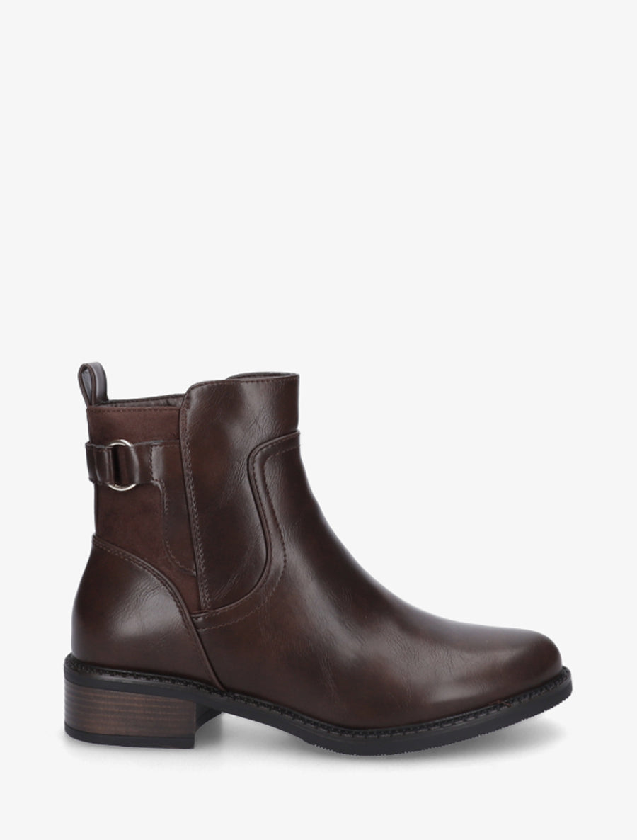 Bottines en simili et suédine - Marron - 1