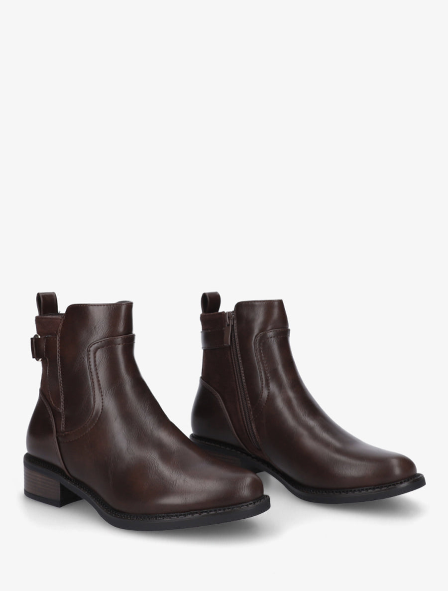 Bottines en simili et suédine - Marron - 4