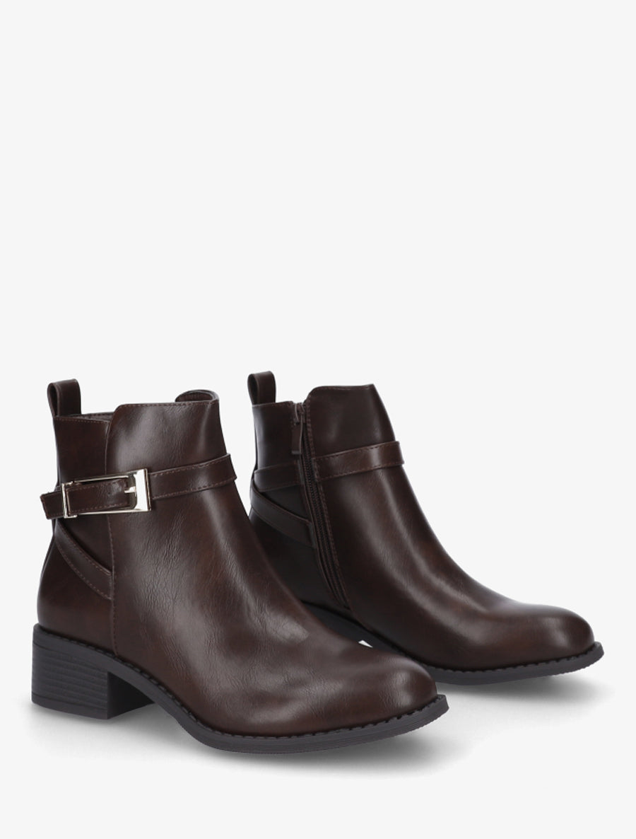 Bottines en simili à sangles - Marron - 4