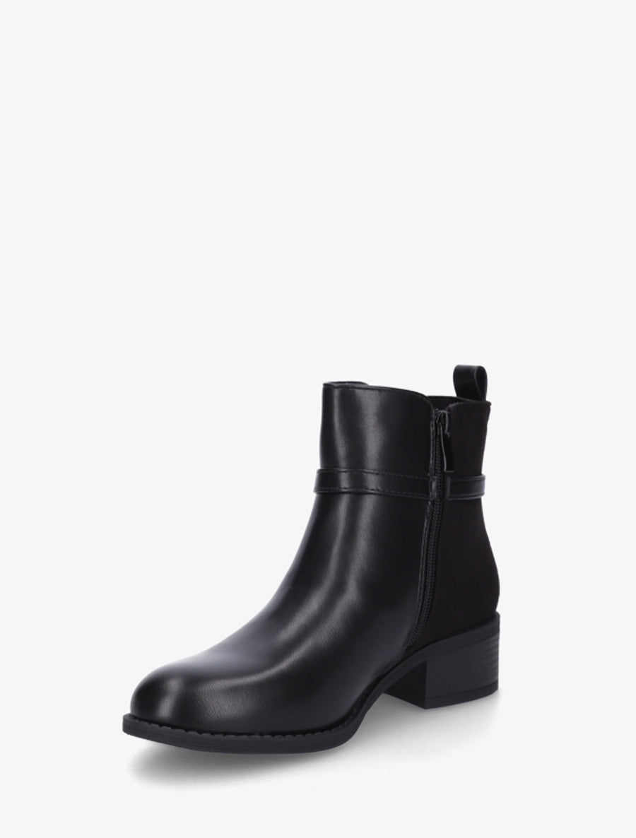 Bottines élastiquées bimatière à boucle métal - Noir - 3