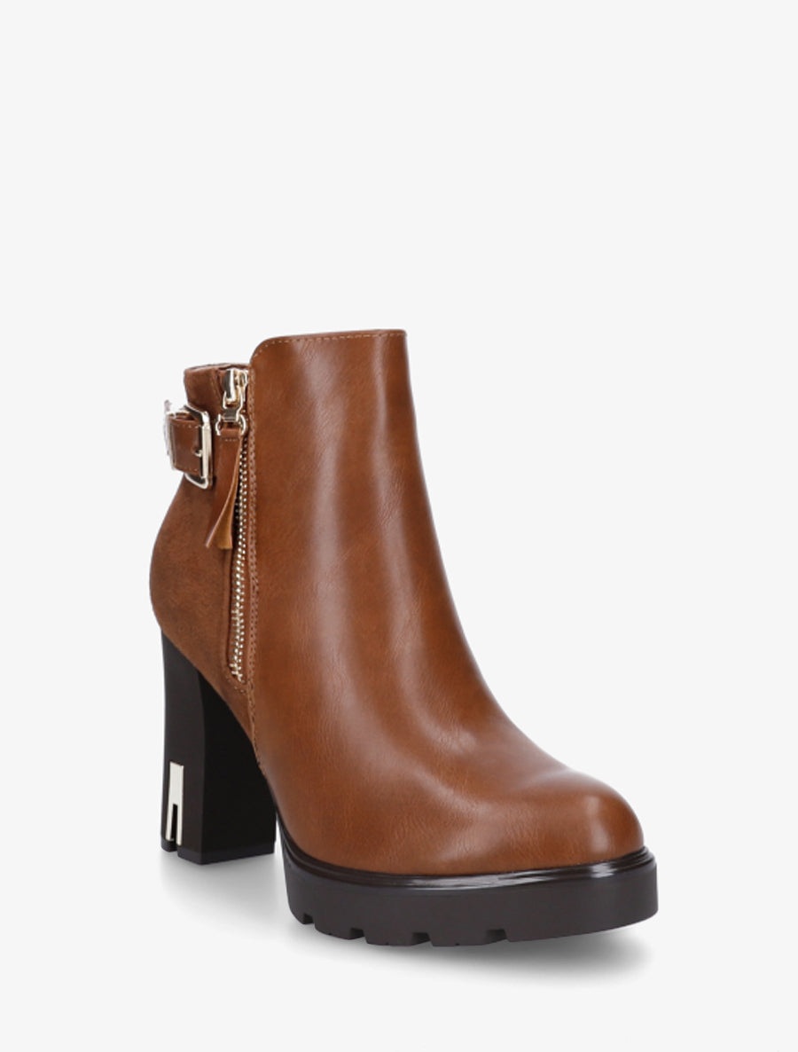 Bottines bimatière à zip décoratif - Camel - 2