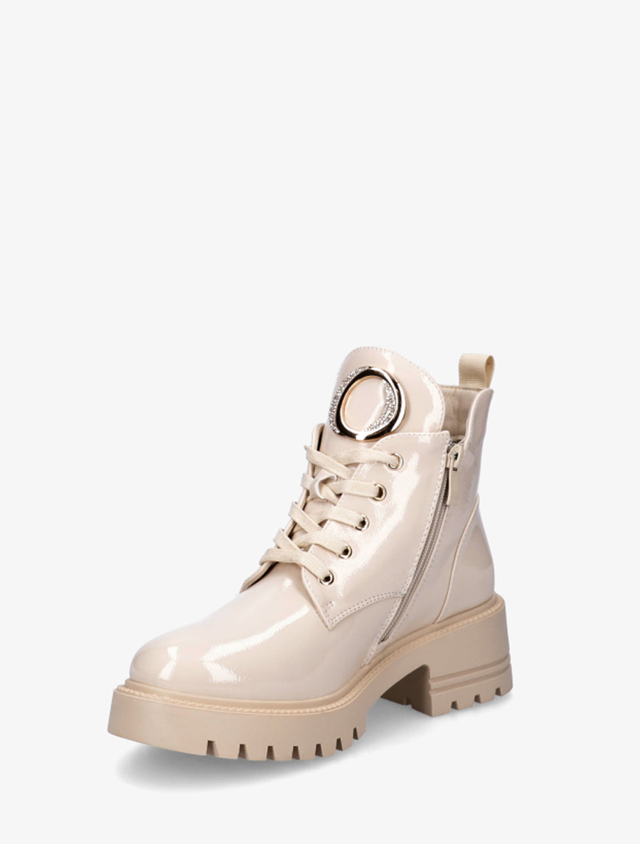 Boots vernies à bijou métal strassé - Beige - 3