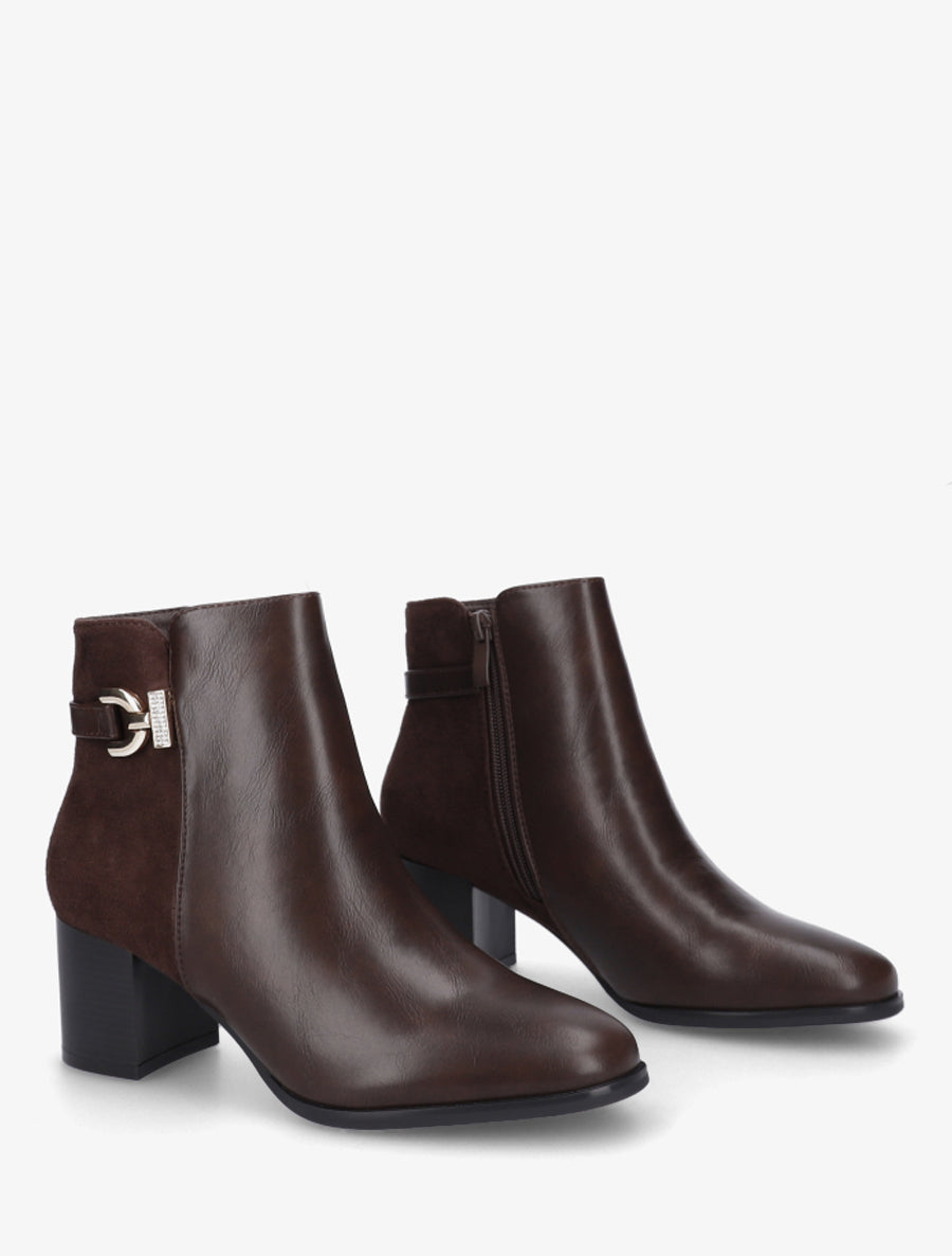 Bottines bimatière à boucle strassée - Marron - 4