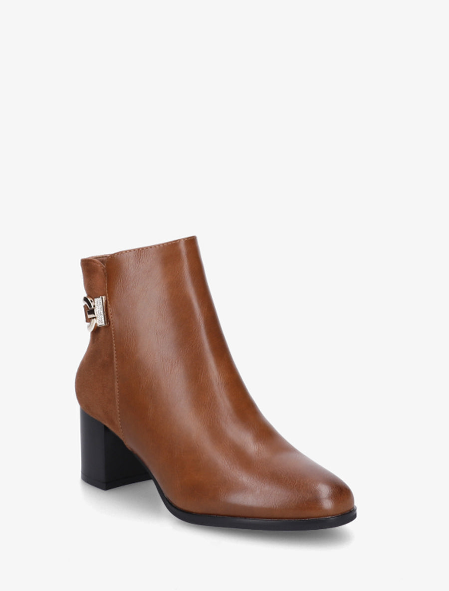 Bottines bimatière à boucle strassée - Camel - 2