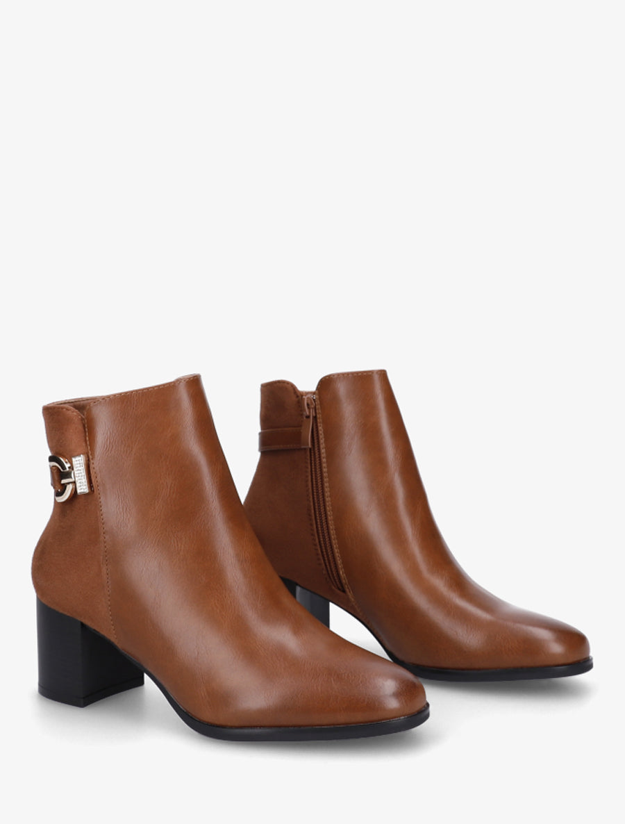 Bottines bimatière à boucle strassée - Camel - 4