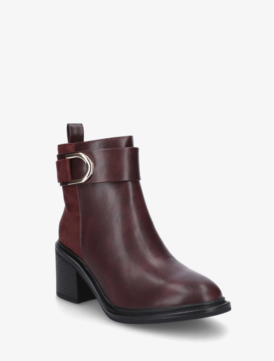 Bottines bimatière à talon bloc - Lie de vin - 2
