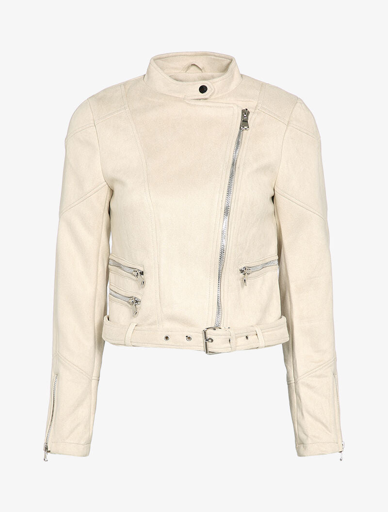 Perfecto court en suédine - Beige - 2