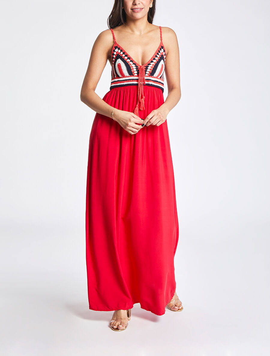 Robe longue à buste crochet - Rouge - 3
