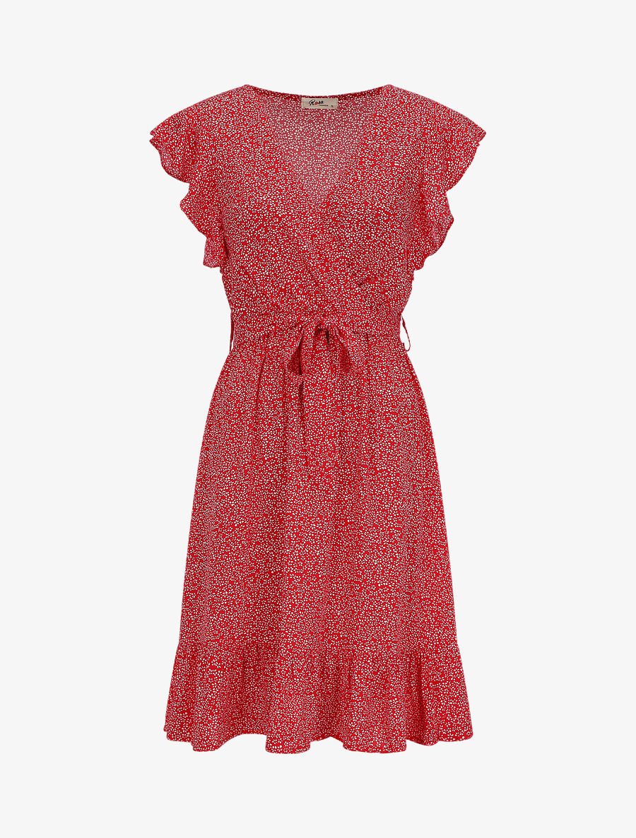 Robe mi-longue à imprimé fleuri - Rouge - 1
