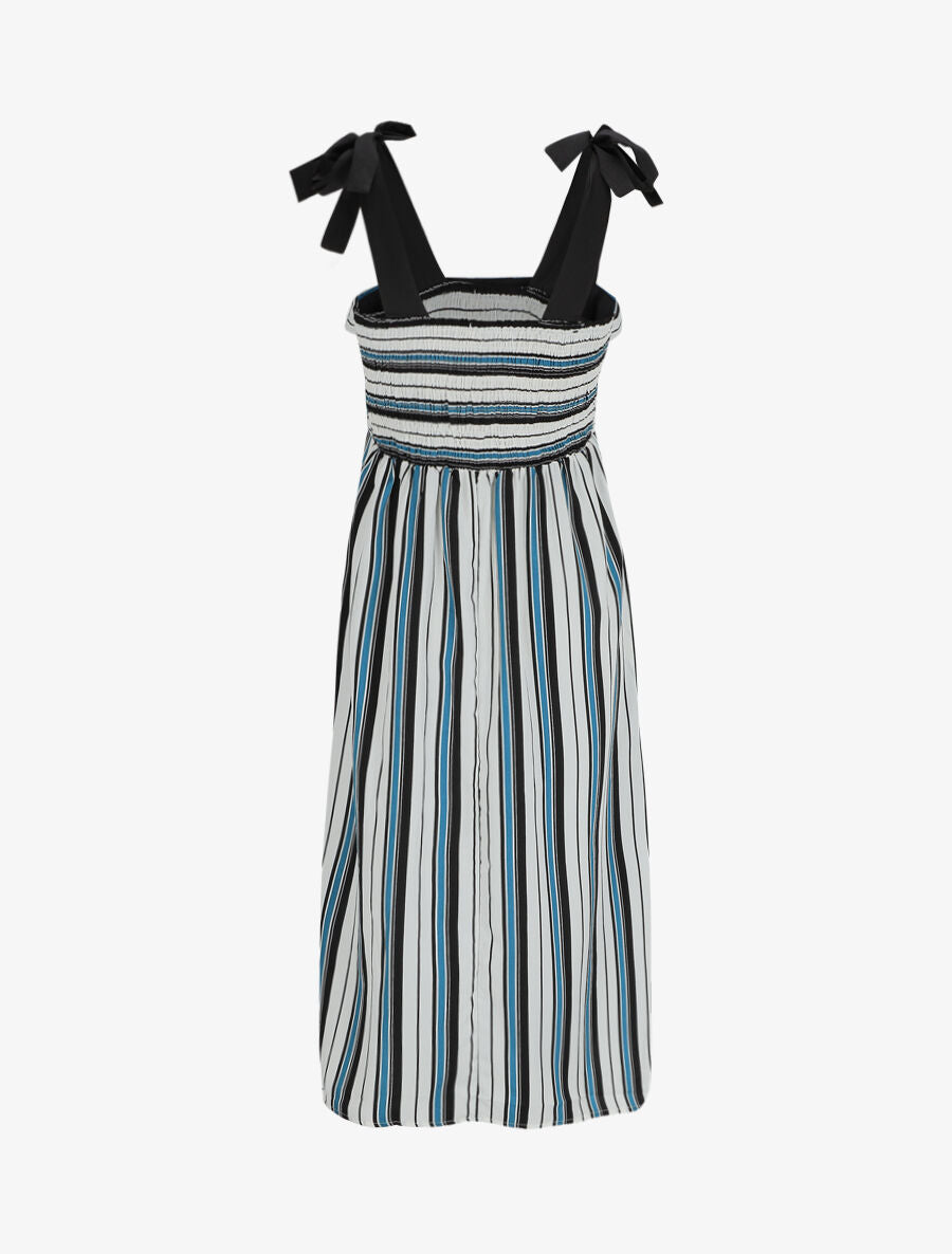 Robe longue rayée à bretelles à noeud - Blanc - 2
