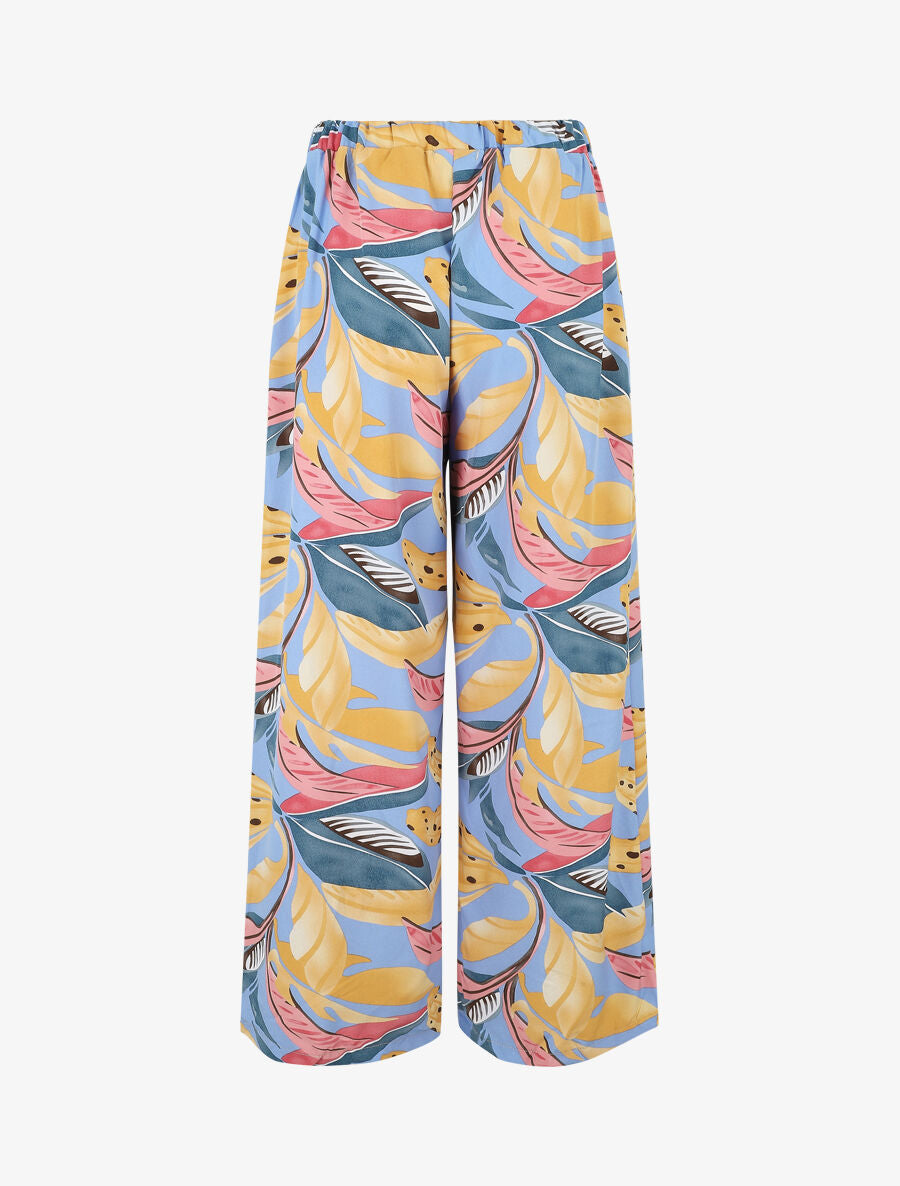 Pantalon élastiqué à imprimé feuillage - Bleu - 2