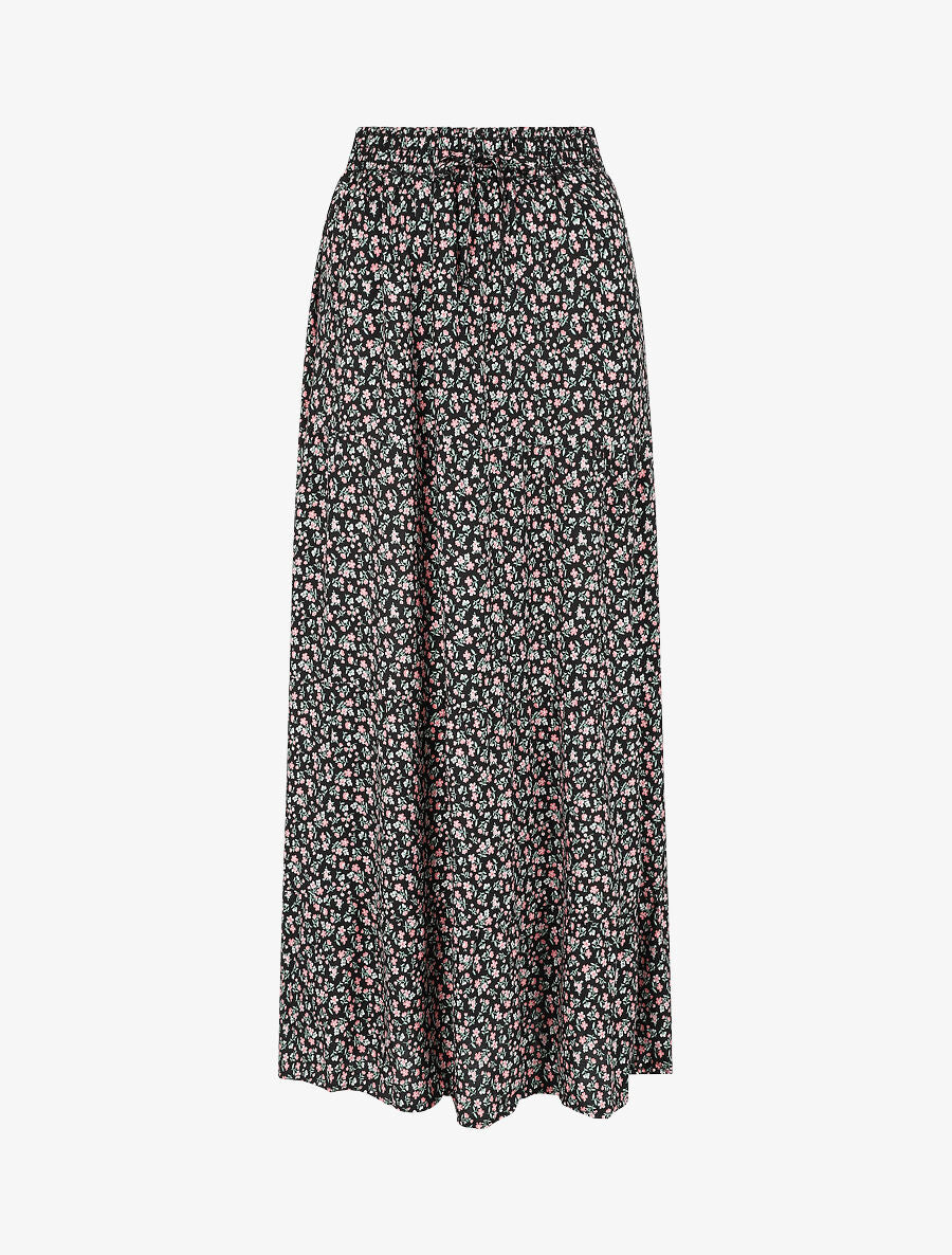 Jupe longue élastiquée imprimé fleurs des pré - Noir - 1