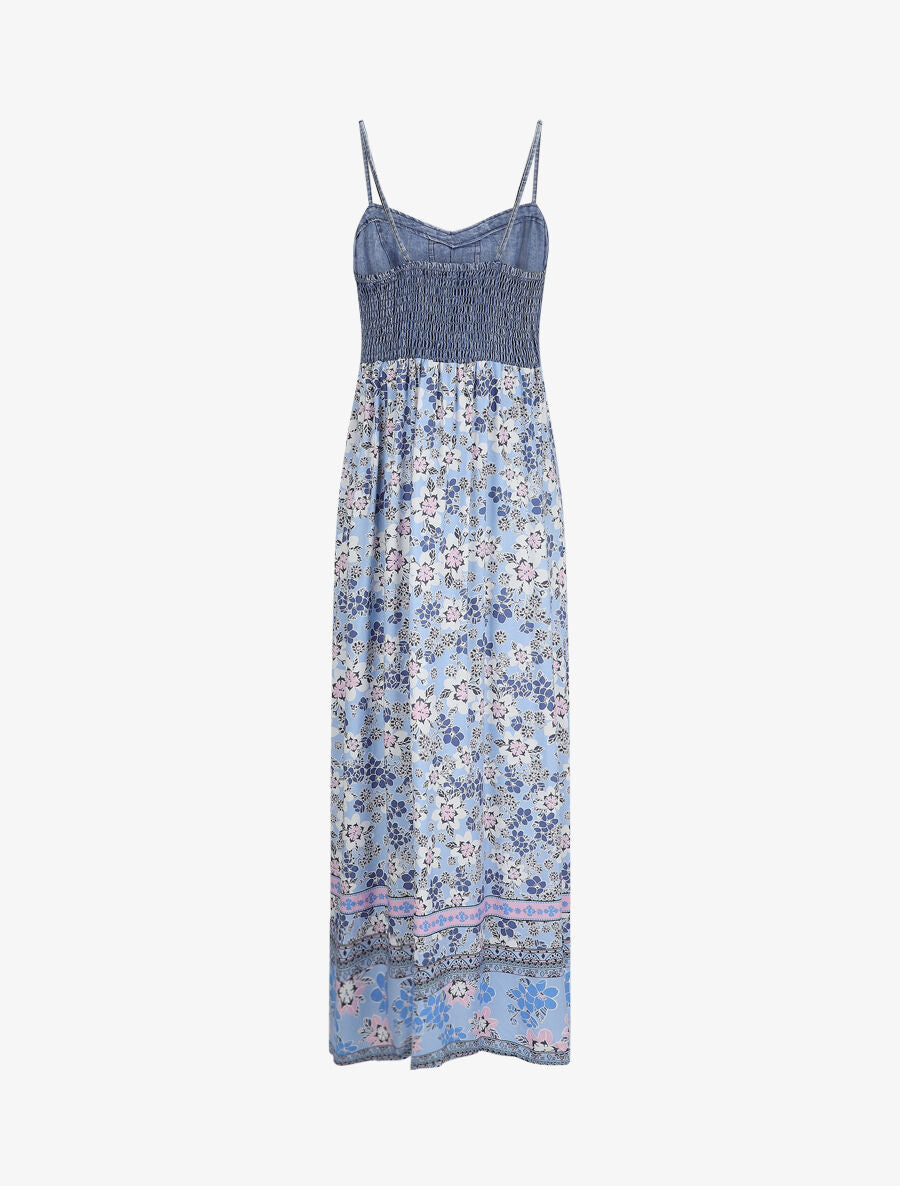 Robe longue corset imprimé fleuri - Bleu ciel - 2