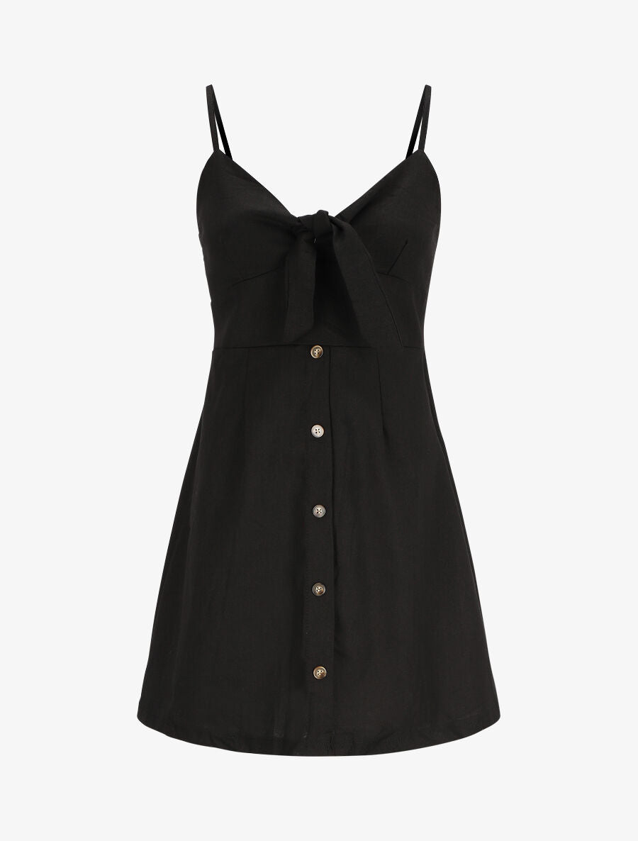 Robe à bretelles et noeud - Noir - 4