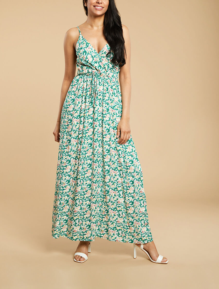 Robe longue imprimé fleurs des champs - Vert - 4