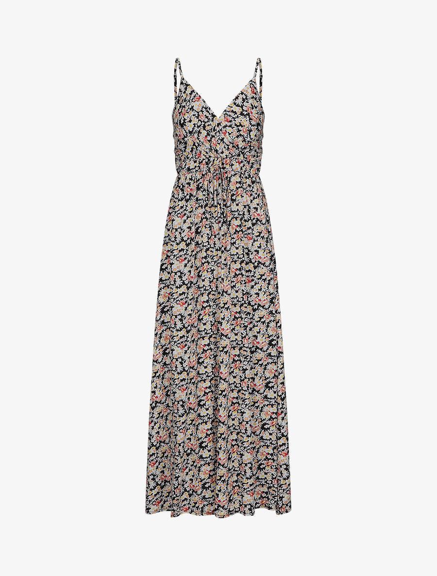 Robe longue imprimé fleurs des champs - Noir - 1