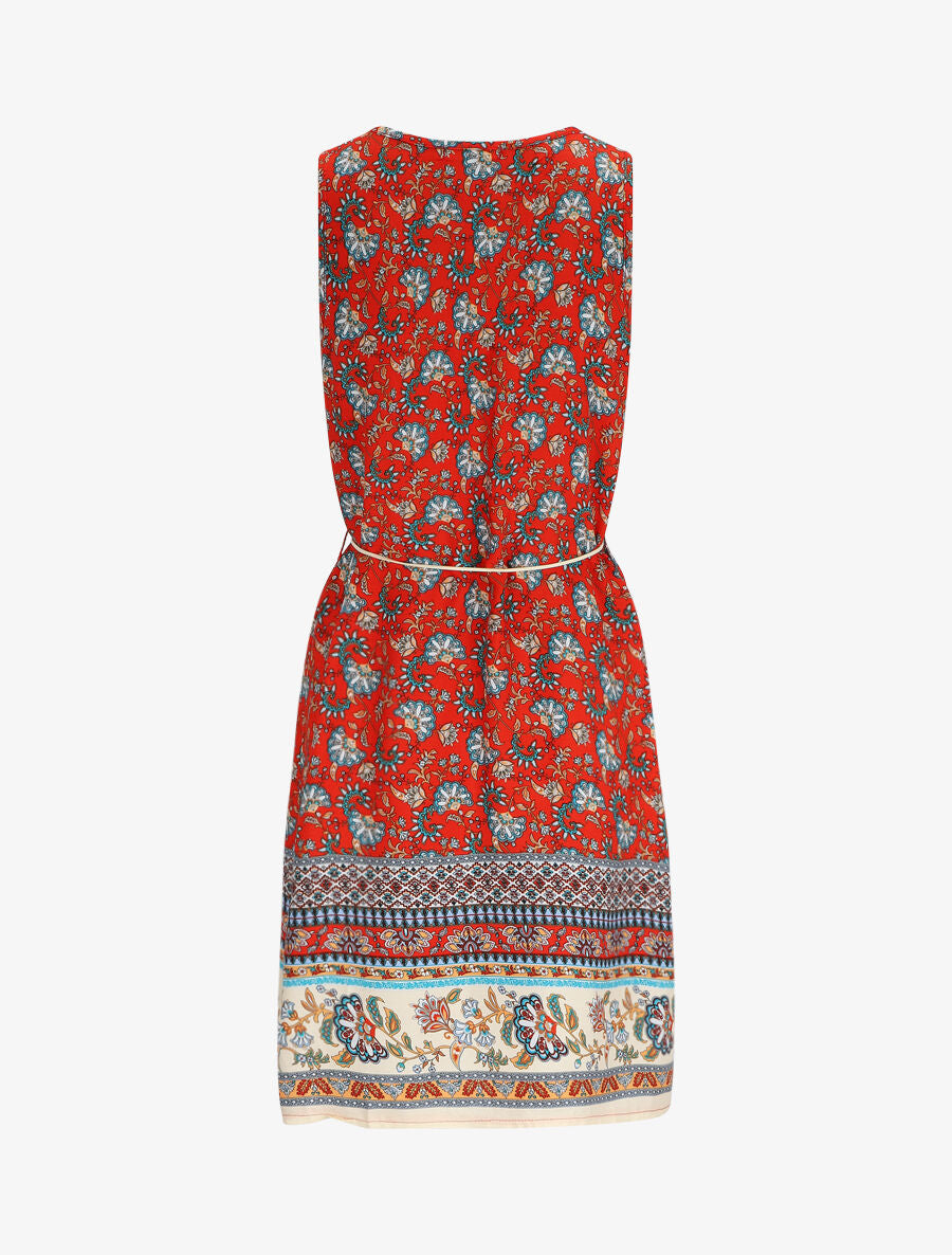 Robe mi-longue à imprimé baroque - Rouge - 2