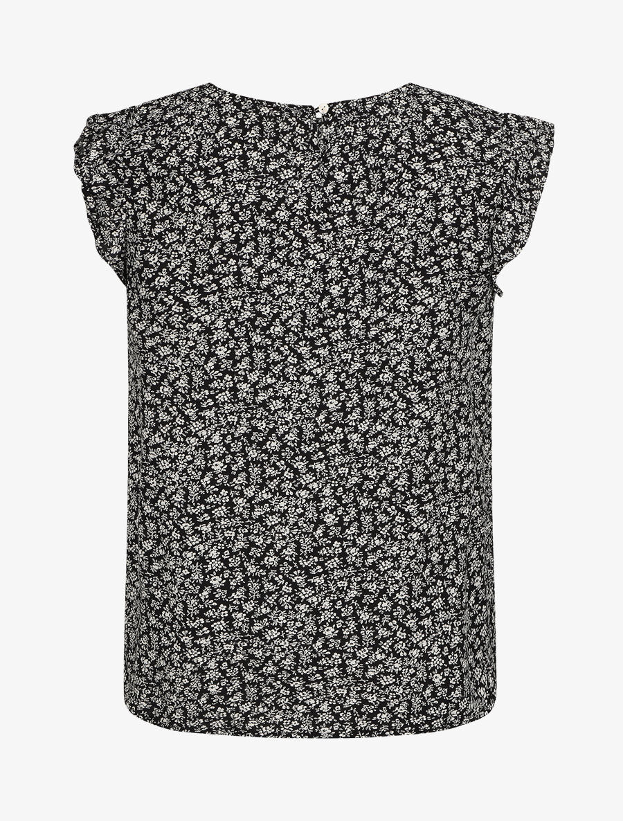 Blouse à imprimé fleuri et manches volantées - Noir - 2