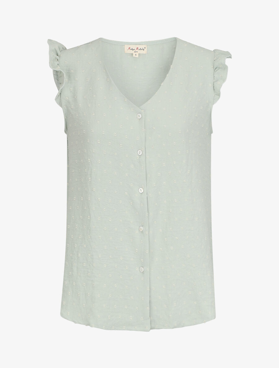 Blouse unie à manches volantées - Vert d&