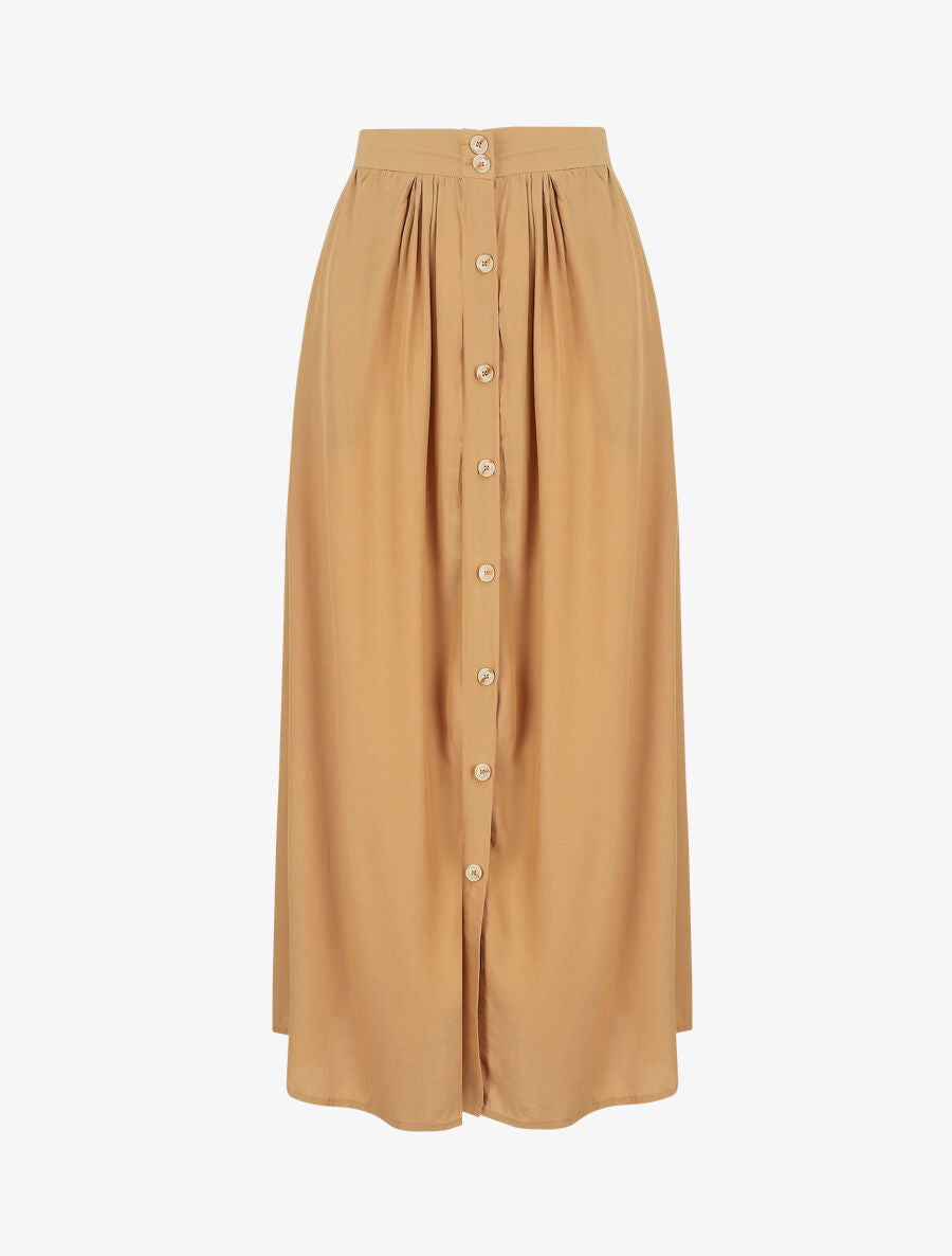 Jupe longue évasée et boutonnée - Camel - 1