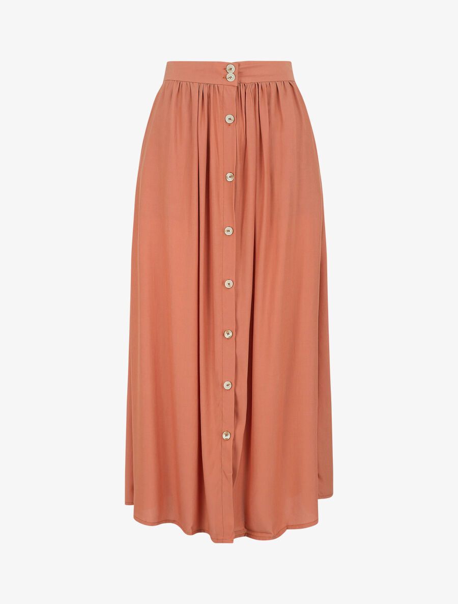 Jupe longue évasée et boutonnée - Orange - 1
